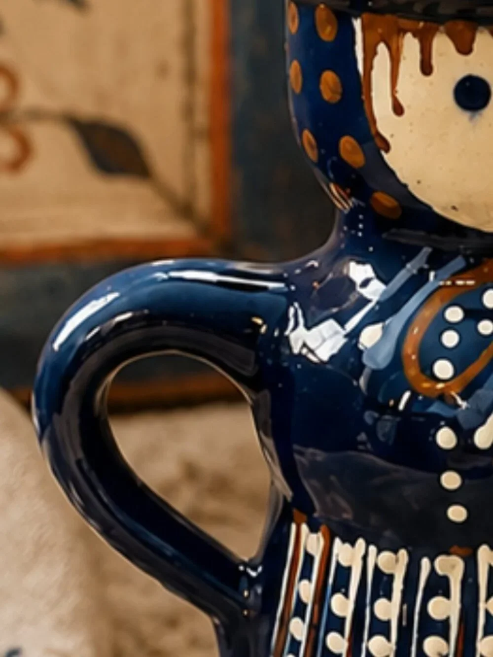 Polish Pottery Hand Painted Woman Figurine Candle Holder